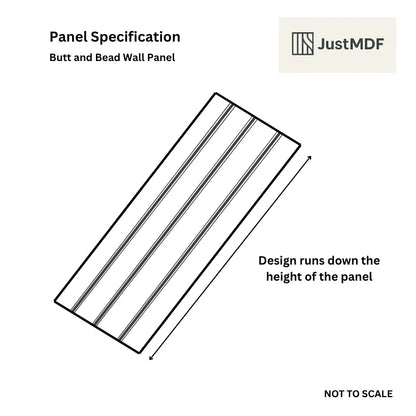 Diagram of a butt and bead wall panel with JustMDF branding