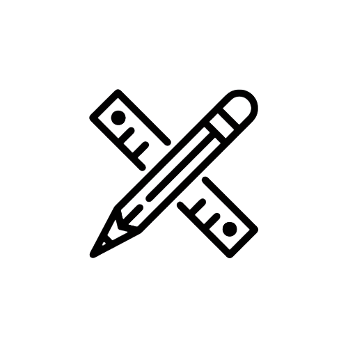 Icon of a pencil and ruler crossed over each other on a white background