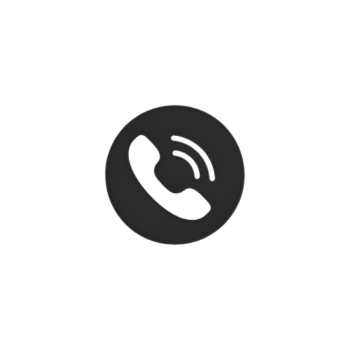 Phone icon in a black circle on a white background